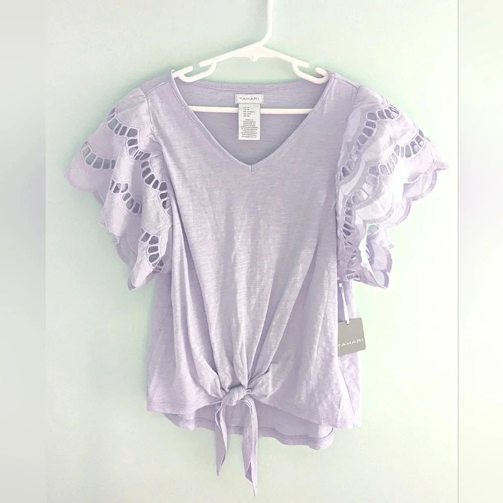 Tahari Lavender Kids Blouse with Lace Sleeves